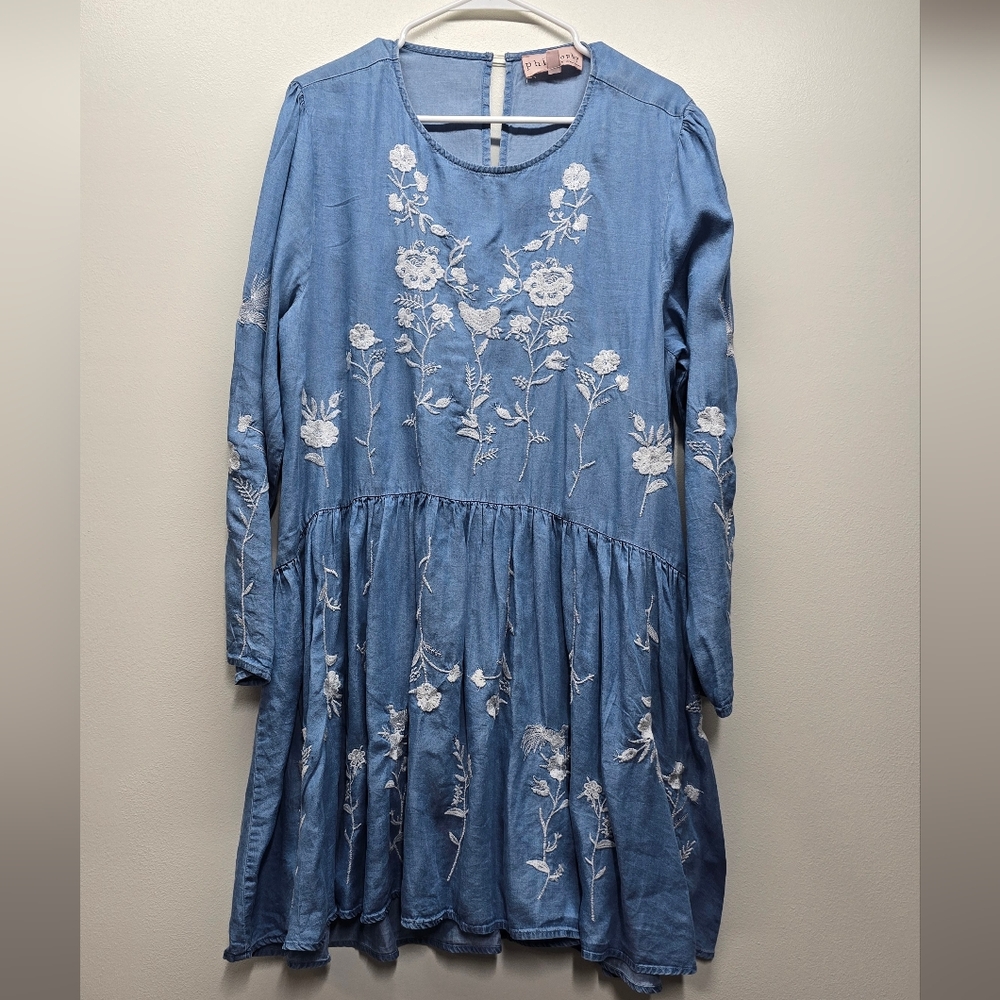 PHILOSOPHY Boho Embroidered Dress XL Cottagecore Babydoll Style